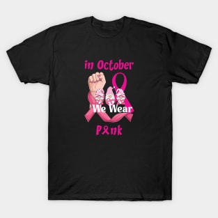 In October We Wear Pink Gnomies  Breast Cancer Awareness T-Shirt